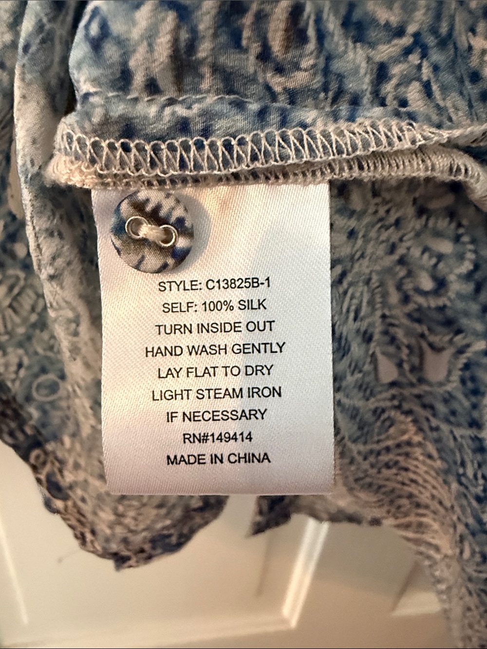 Johnny Was - blue and white embroidered-look button down shirt with collar. - Picture 8 of 10